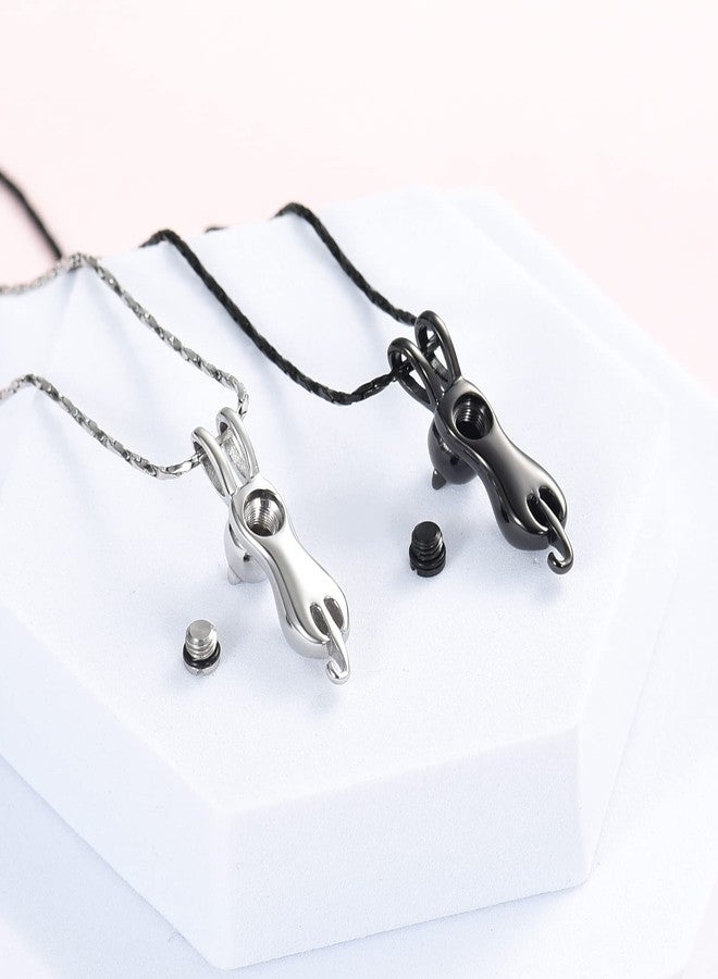Imrsanl Pet Cremation Jewelry for Ashes Memorial Ash Jewelry Keepsake Cat Urn Pendants for Animal Ashes Necklace (2pcs-Silver/Black) - Image 3